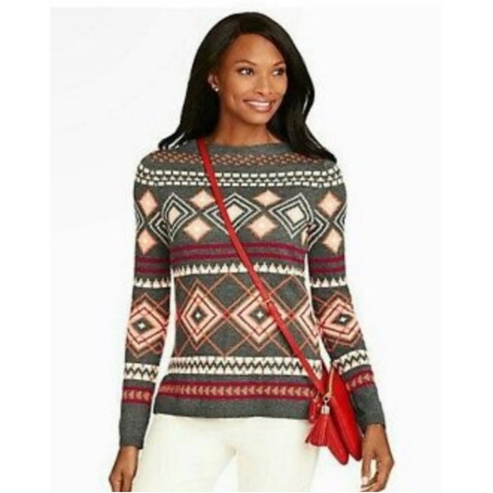 Talbots Geo Diamond Argyle Lambswool Sweater Size Small